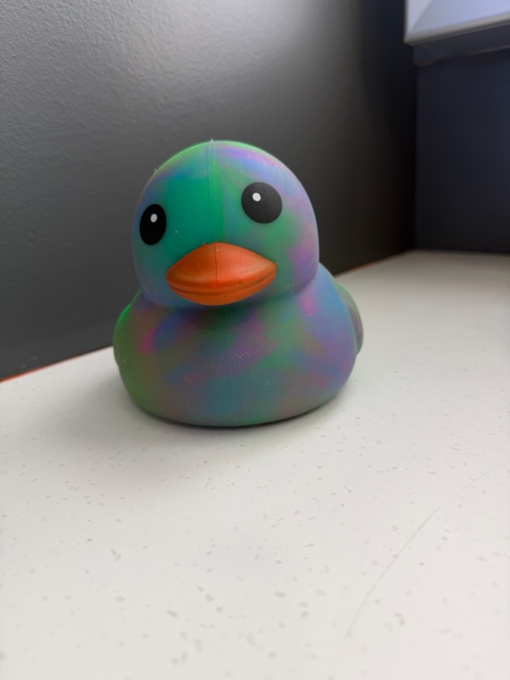 Kids Rubber Duck Toy - Rainbow Green with Orange Beak